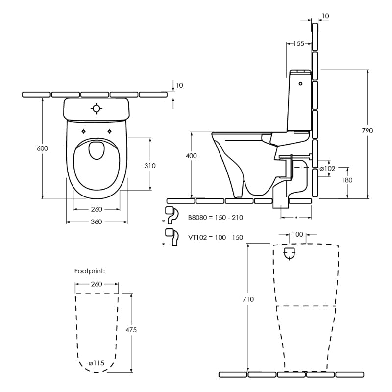 Villeroy & Boch O.Novo Style DirectFlush S or P-Trap BTW Toilet Suite - Back Entry