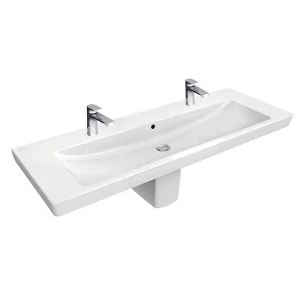 Villeroy & Boch Subway 2.0 1300 Wall Basin - 2 Tap Holes - Gloss White