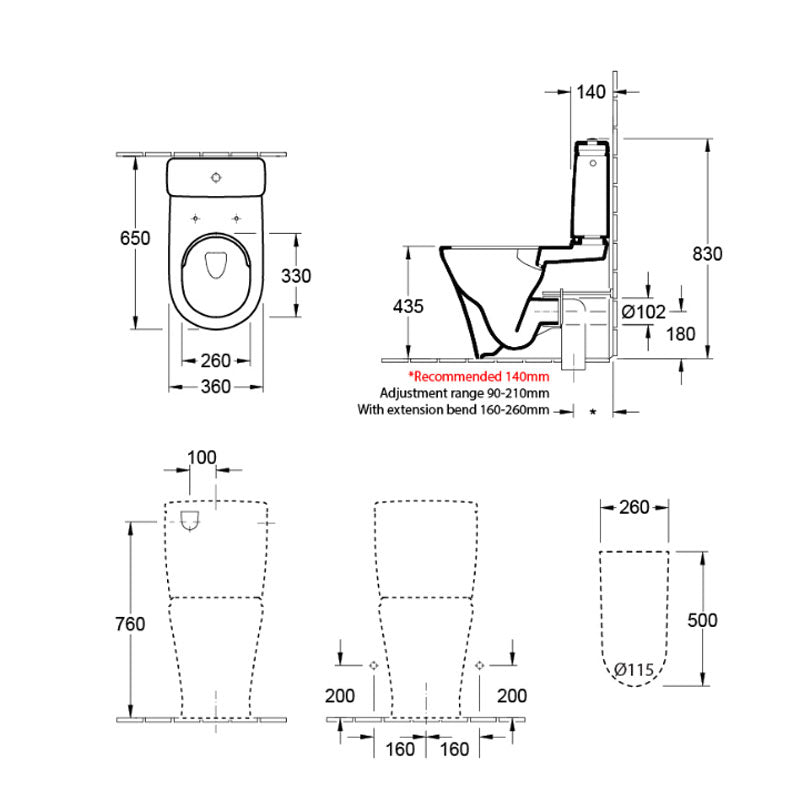 Villeroy & Boch O.Novo 2.0 DirectFlush S or P-Trap BTW Toilet Suite - Back Entry