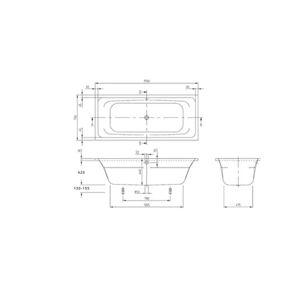 Villeroy & Boch Targa 1700mm Built In Bath With White Overflow - Gloss White